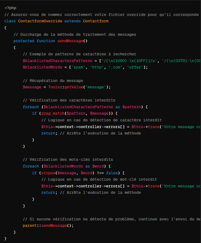 renforcez la sécurité du module de contact PrestaShop avec Override du Module Contact PrestaShop pour Filtrer Caractères et Mots 